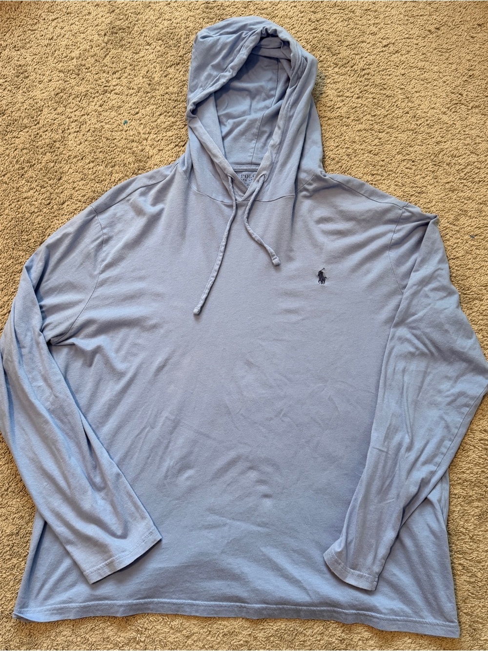 Polo Ralph Lauren Lightweight Jersey Hoodie Mens XL Light Blue Navy Pony